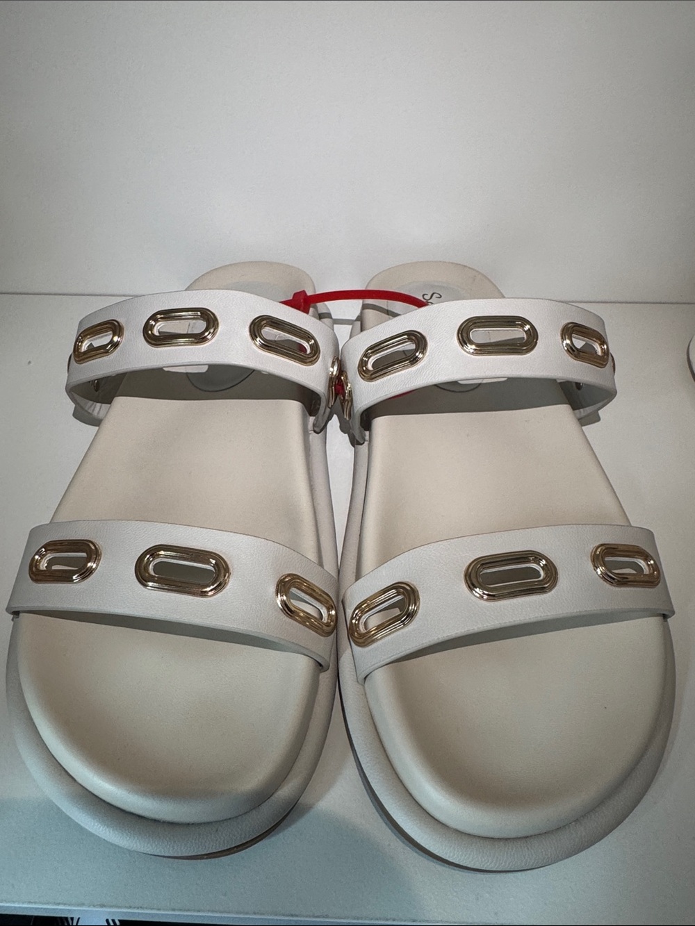Splendid White Slide Sandals with Gold Hardware
